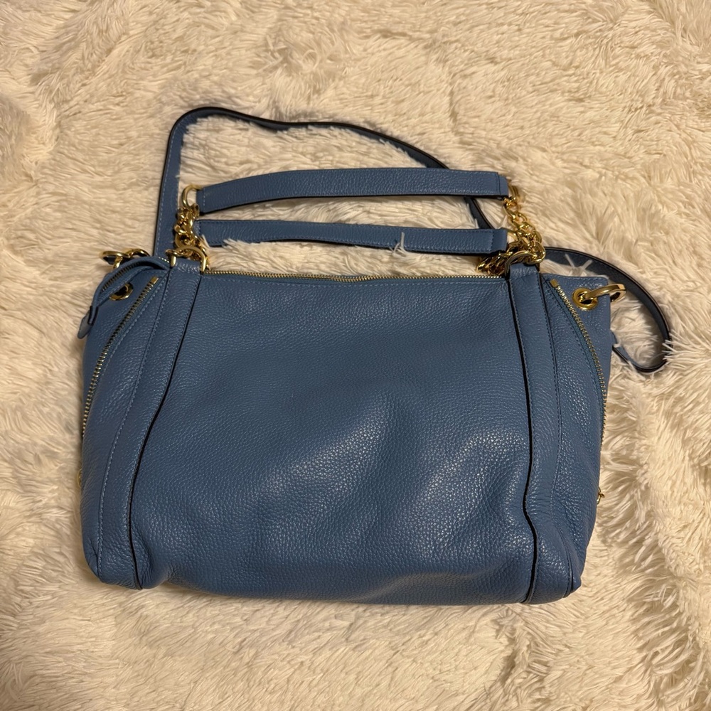 Michael Kora Elegant Blue Leather Bag with Gold Details